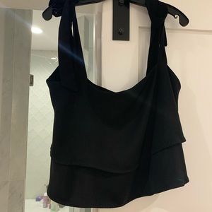 Black ruffled tie top- Helene tie strap top
